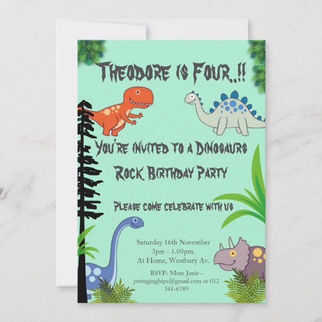 Dinosaurs Rock Birthday Party Invitation (Front)