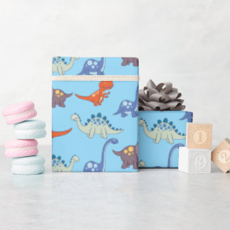 Dinosaurs Rock on Blue Wrapping Paper