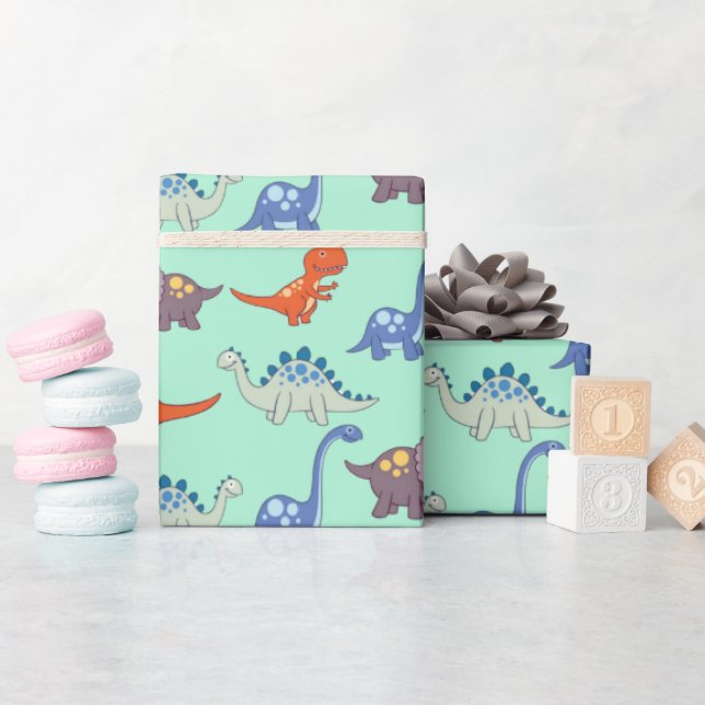 Dinosaurs Rock on Mint Wrapping Paper (Baby Shower)