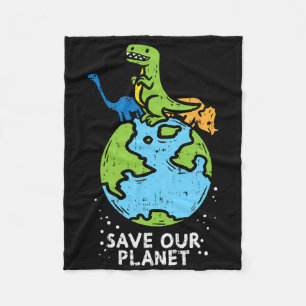 Dinosaurs Save Our Planet Cute Earth Day Boys Kids Fleece Blanket