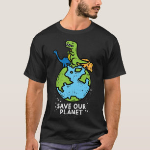 Dinosaurs Save Our Planet Cute Earth Day Boys Kids T-Shirt