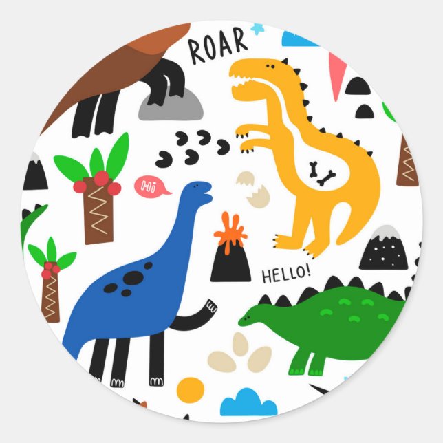 Dinosaurs seamless pattern  classic round sticker (Front)