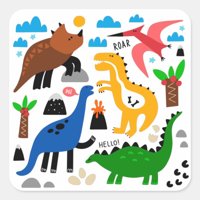 Dinosaurs seamless pattern square sticker (Front)
