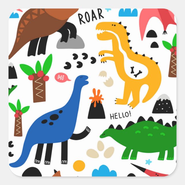Dinosaurs seamless pattern square sticker (Front)