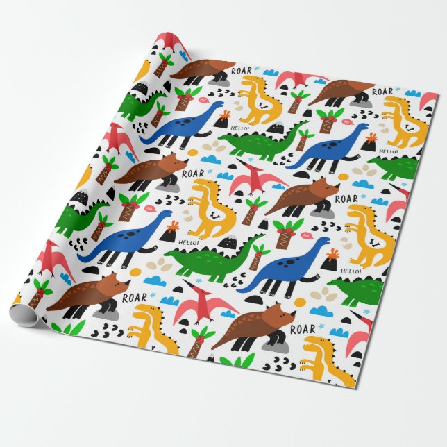 Dinosaurs seamless pattern wrapping paper (Unrolled)