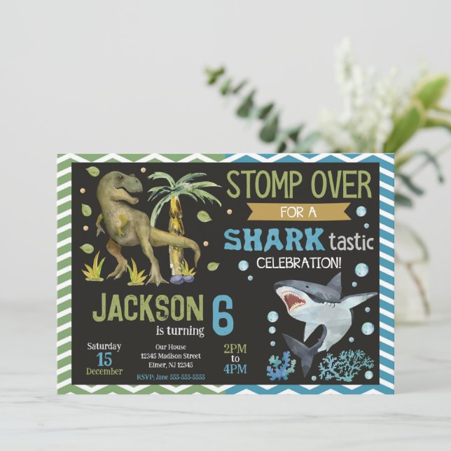 Dinosaurs & Sharks Birthday Invitation (Standing Front)