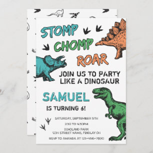 Dinosaurs Stomp Chomp Roar Birthday Party, Any Age Invitation