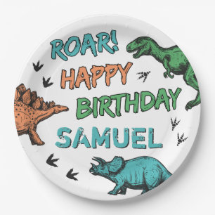 Dinosaurs Stomp Chomp Roar Birthday Party, Any Age Paper Plate