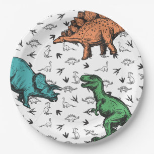 Dinosaurs Stomp Chomp Roar Birthday Party Pattern Paper Plate