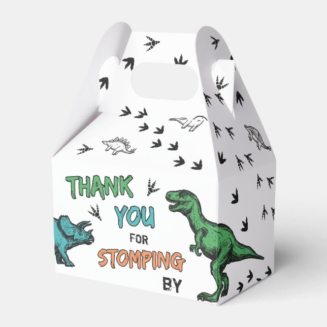 Dinosaurs Stomp Chomp Roar Birthday Thank You Favour Box (Front Side)
