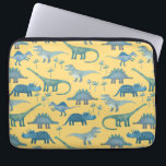 Dinosaurs Sunshine Yellow Laptop Sleeve<br><div class="desc">Lots of blue dinosaurs,  Tyrannosaurus rex,  Spinosaurus,  Stegosaurus,  Diplodocus and Triceratops on a sunny yellow background. Eek!</div>