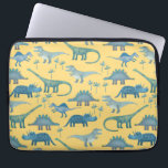 Dinosaurs Sunshine Yellow Laptop Sleeve<br><div class="desc">Lots of blue dinosaurs,  Tyrannosaurus rex,  Spinosaurus,  Stegosaurus,  Diplodocus and Triceratops on a sunny yellow background. Eek!</div>