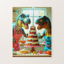 Dinosaurs Teaming up to Bake a Cake