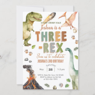 Dinosaurs Three-Rex boy 3rd birthday invite. Invitation