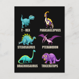 Dinosaurs Types Trex Triceratops Dino Fan Postcard