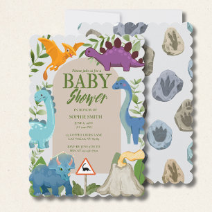 Dinosaurs, Volcano, T-Rex Baby Shower Theme Invitation