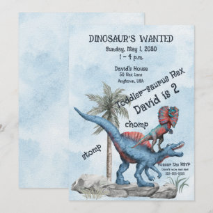 DINOSAUR'S WANTED 2 Year Old Birthday Invitation