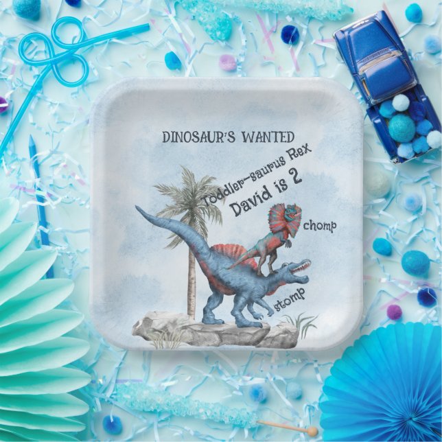 DINOSAUR'S WANTED 2 Year Old Birthday Paper Plate (Party)