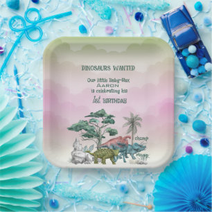 Dinosaurs Wanted Baby's First Birthday Paper Plate