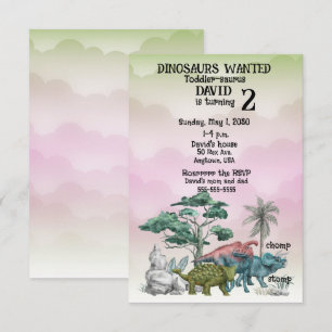 Dinosaurs Wanted Toddler 2nd. Birthday Invitation