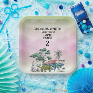 Dinosaurs Wanted Toddler 2nd. Birthday Paper Plate