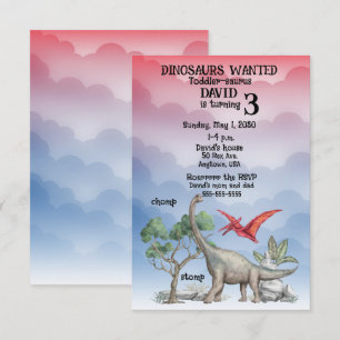 Dinosaurs Wanted Toddler Birthday Invitation