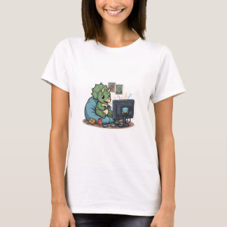 Dinosaurs Watching TV Cute Cartoon Womens White T-Shirt