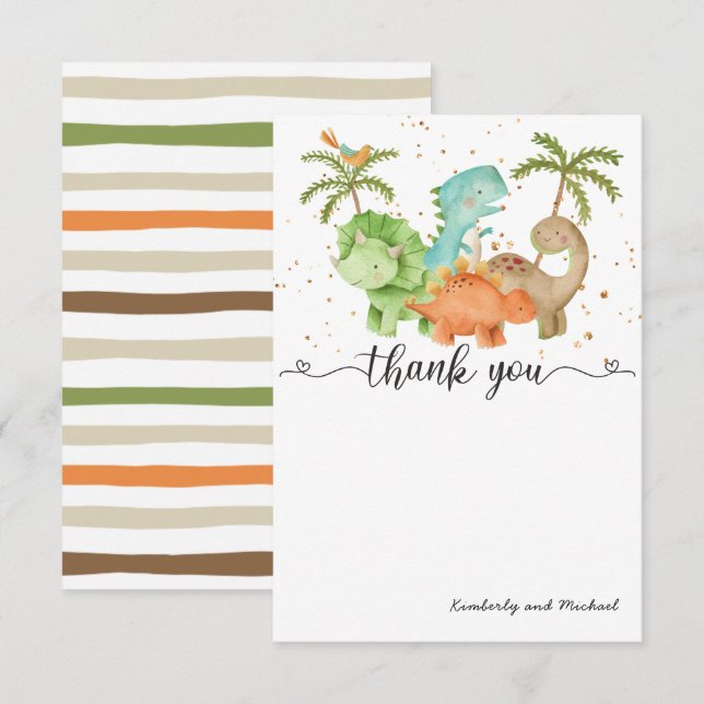 Dinosaurs Watercolor Birthday | Baby Shower Thank  Thank You Card (Front/Back)
