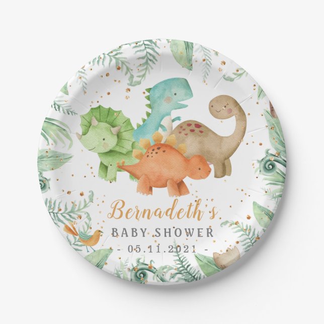 Dinosaurs Wild Baby Shower Paper Plates (Front)