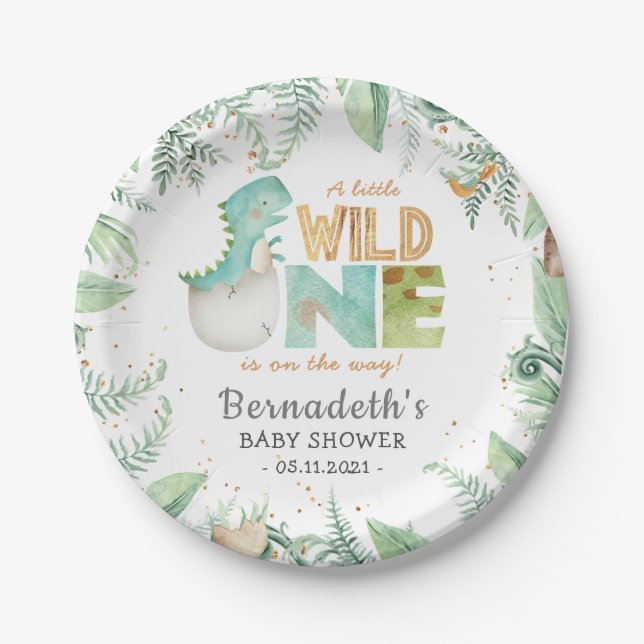 Dinosaurs Wild Baby Shower Paper Plates (Front)