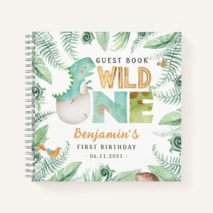 Dinosaurs Wild One 1st Birthday Guest Book