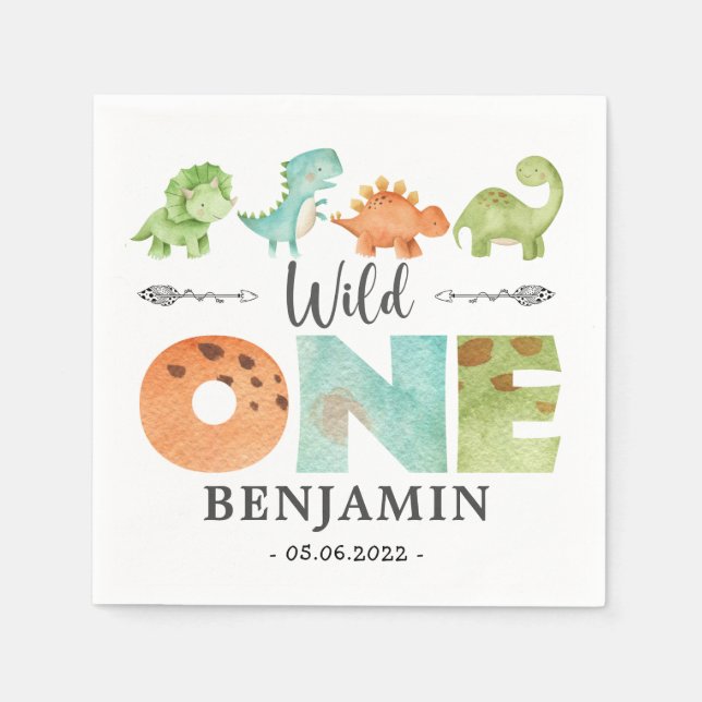 Dinosaurs Wild One 1st Birthday jurassic  Napkin (Front)