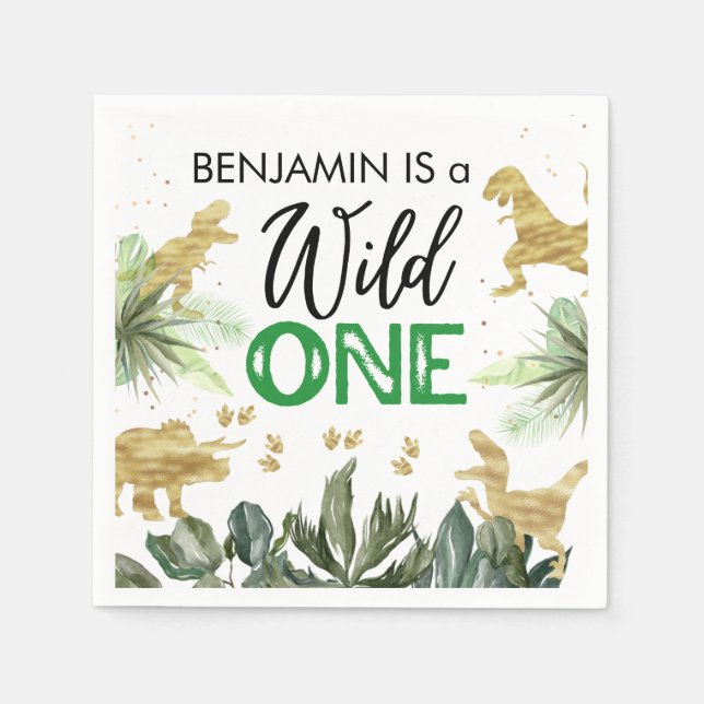 Dinosaurs Wild One 1st Birthday  Napkin (Front)