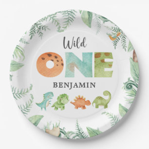 Dinosaurs Wild One Birthday Paper Plate