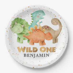 Dinosaurs Wild One Jurassic 1st Birthday Paper Pla Paper Plate