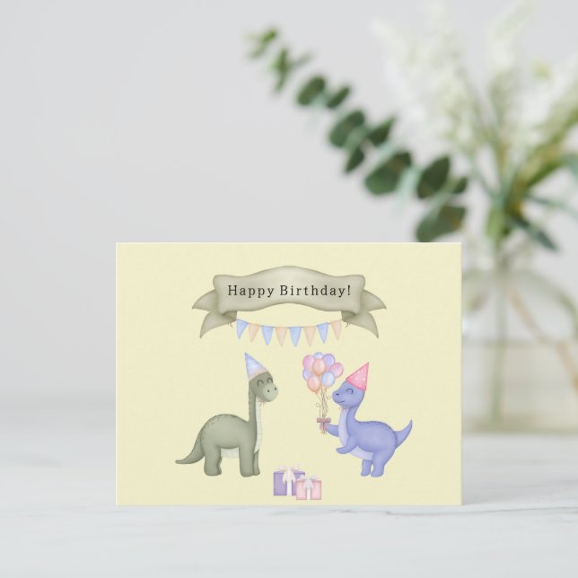 Dinosaurs With Balloons Happy Birthday Card (Standing Front)