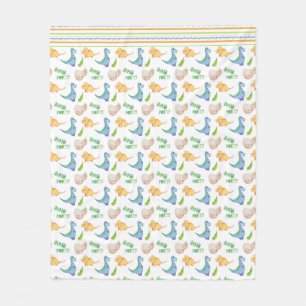 Dinosaurs with Cute Watercolor Stripe Border Fleece Blanket