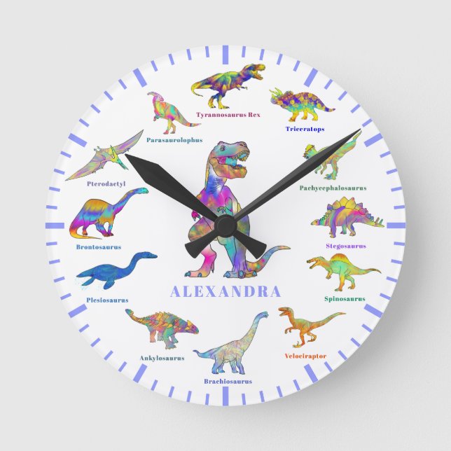 Dinosaurs with names Personalised Round Clock (Front)
