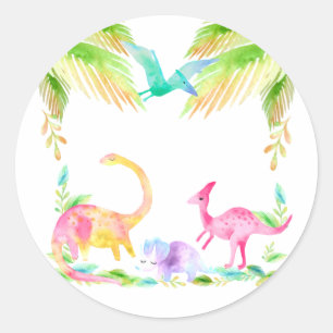 Dinosaurs with plants and trees classic round sticker