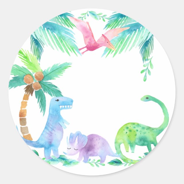 Dinosaurs with plants and trees classic round sticker (Front)