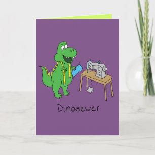 DinoSewer Sewing Dinosaur Funny Greeting Card