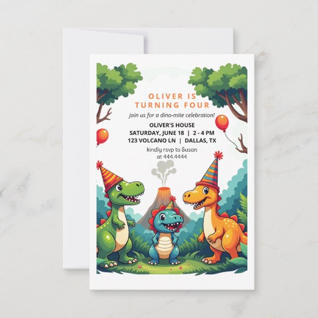 Dinosour Birthday Party Invitation Flat Card (Front)