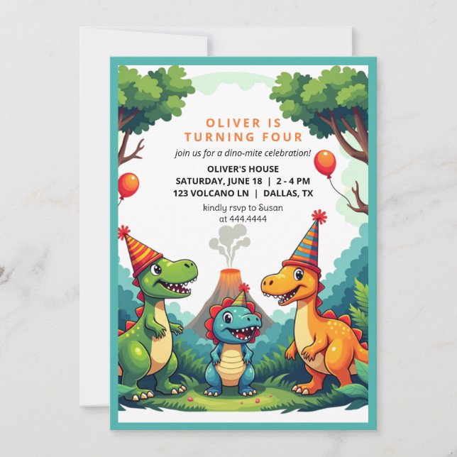 Dinosour Birthday Party Invitation Flat Card (Front)