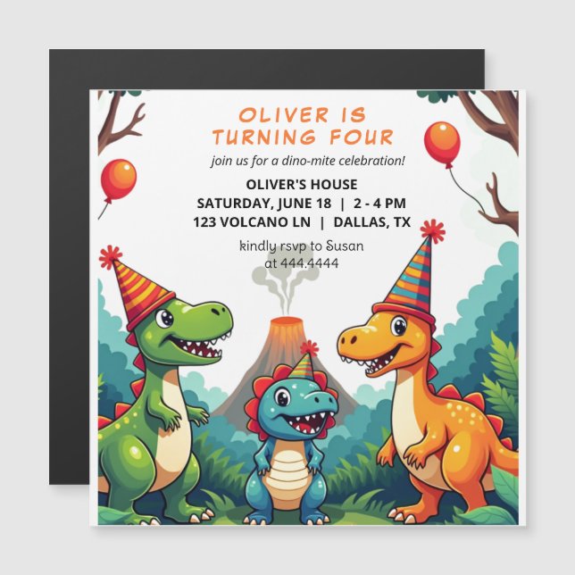 Dinosour Birthday Party Invitation  Magnetic Card (Front/Back)