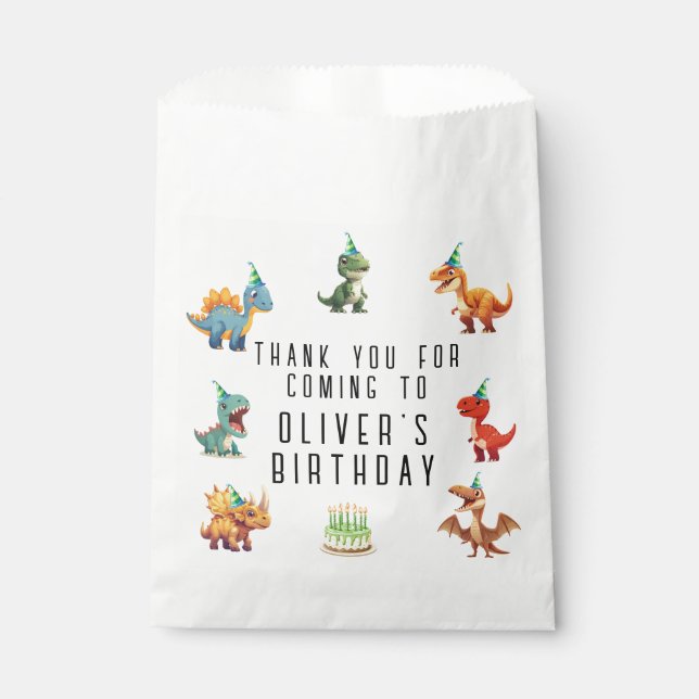 Dinsoaur birthday,watercolor t-rex, favour bag (Front)