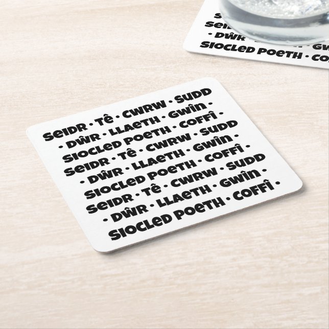 Diodydd / Drinks (Welsh) Square Paper Coaster (Angled)