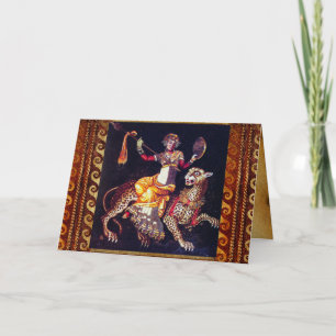 DIONYSOS WITH A SPEAR RIDING LEOPARD Greek Mosaic Card