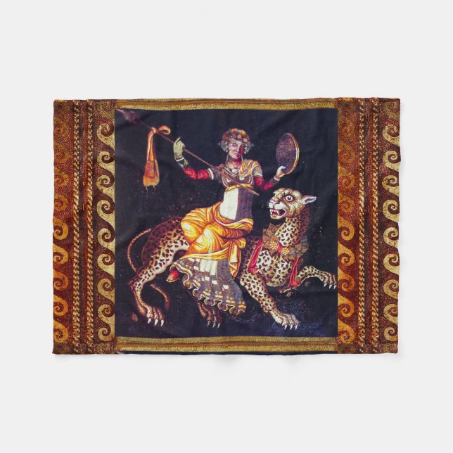 DIONYSOS WITH A SPEAR RIDING LEOPARD Greek Mosaic  Fleece Blanket (Front (Horizontal))