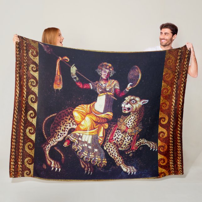 DIONYSOS WITH A SPEAR RIDING LEOPARD Greek Mosaic  Fleece Blanket (In Situ)