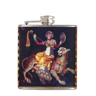 DIONYSOS WITH A SPEAR RIDING LEOPARD Greek Mosaic  Hip Flask